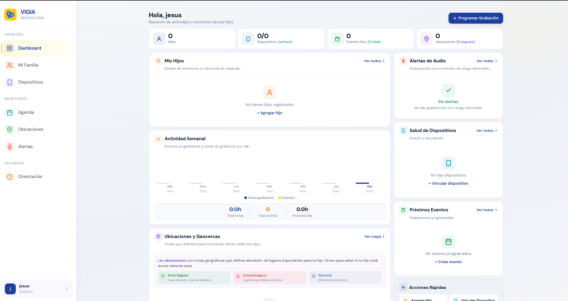 Panel web VigIA para padres