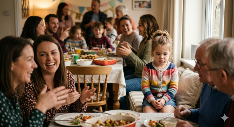 Niña pensativa sentada sola