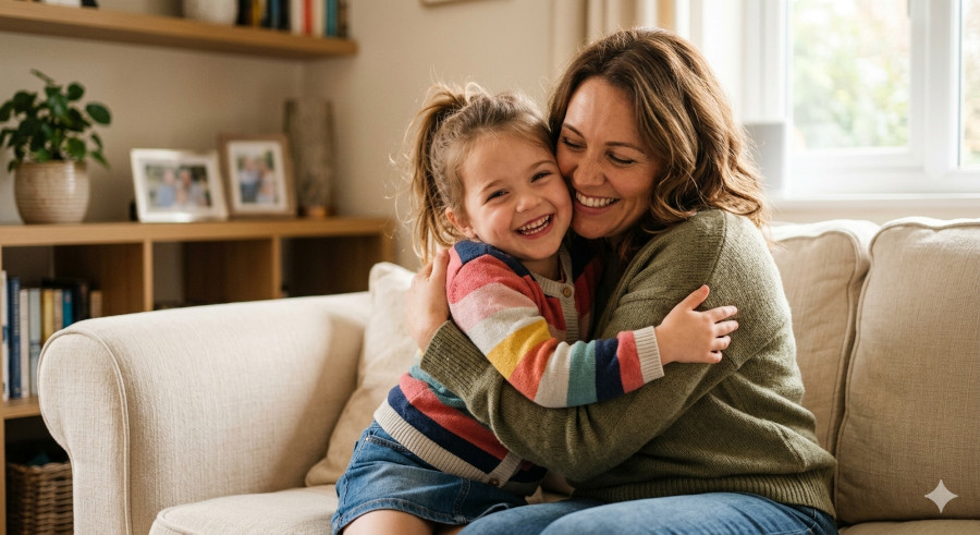 Madre abrazando a su hija sonriente